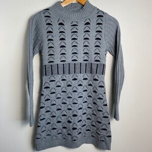Giovana Women's‎ Gray Long Sleeve Eye Like Patterned Mini Sweater Dress Medium